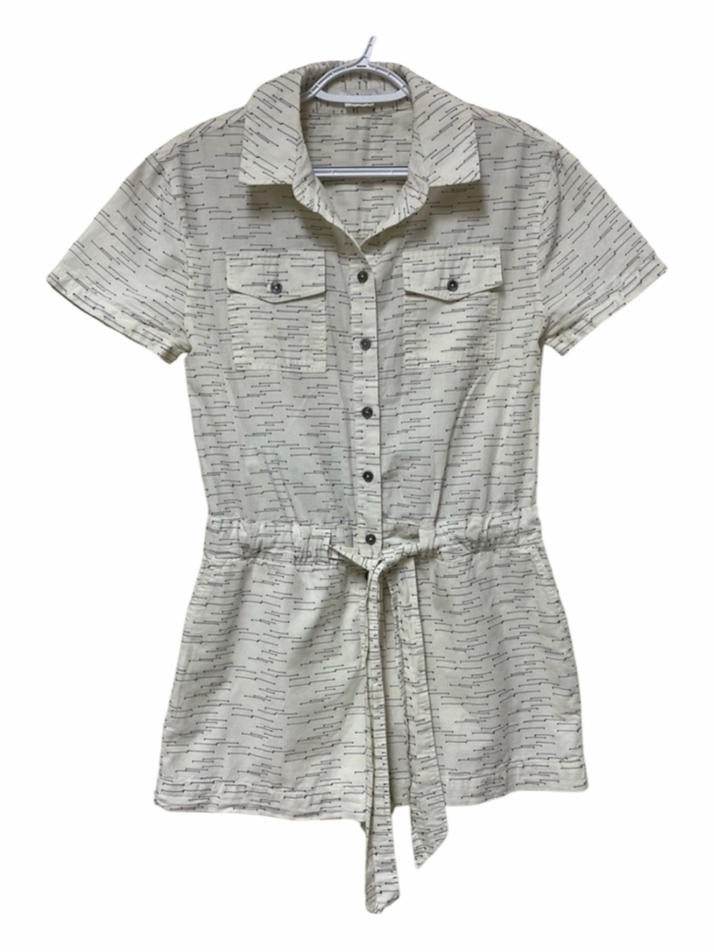Anthropologie Giana Utility Romper Shorts M Cotton Button Front Tie Waist Casual